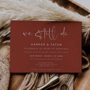 Invitación de renovación de votos We Still Do Plantilla de boda en terracota editable - Payton