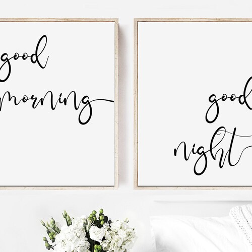 Good Morning Good Night Wall Art Above Bed Decor Printable Etsy