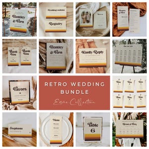 Retro Wedding Bundle, Mid Century Modern Invitation Suite, Large Printable Set Editable Template - Esme