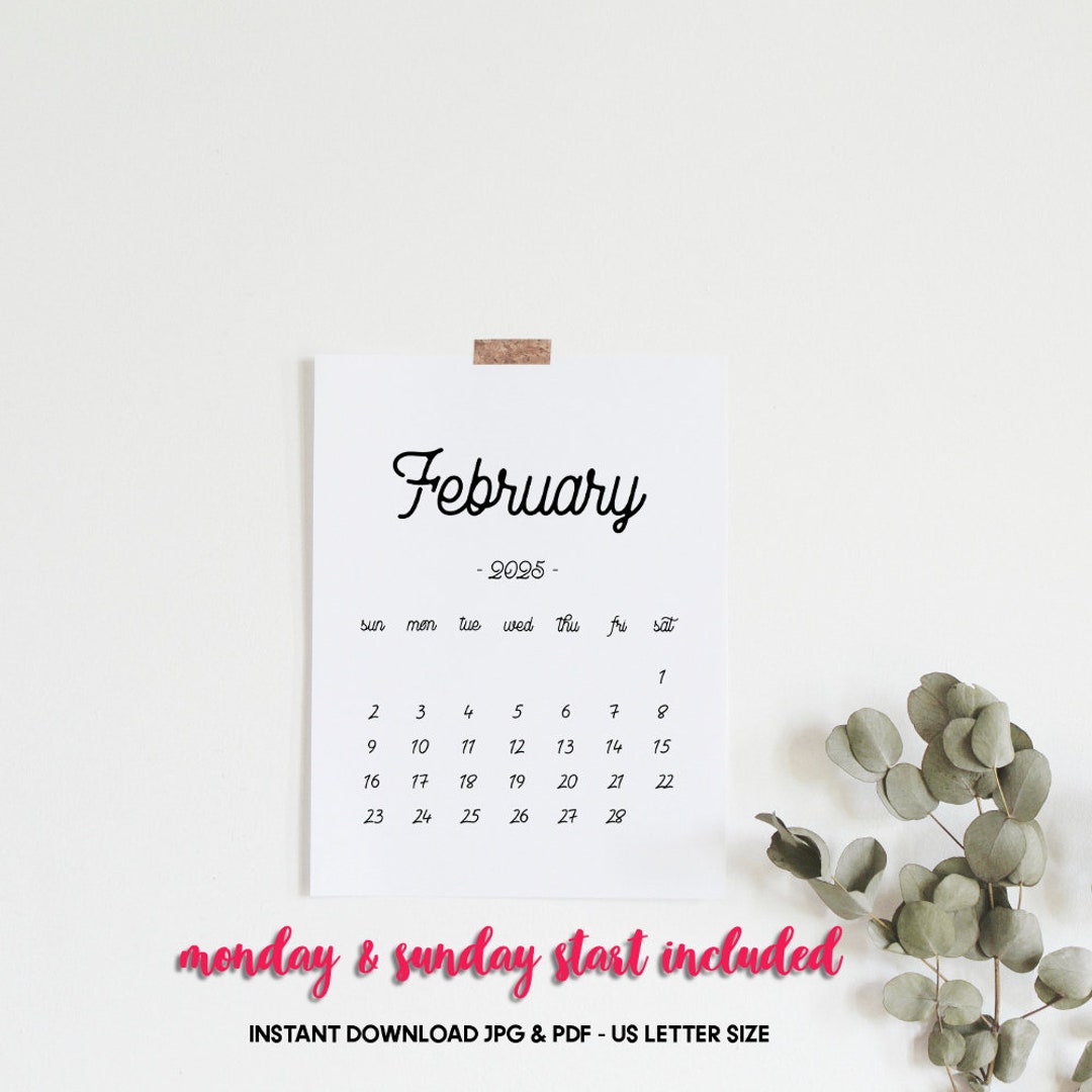 Printable Calendar February 2025, February Calendar, February 2025 Baby Due Date Calendar, Pregnancy Calendar - Etsy