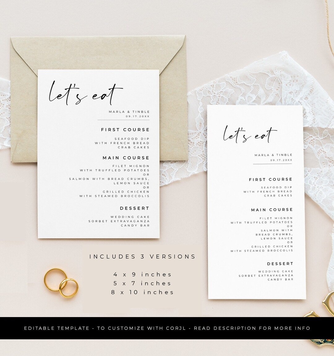 Let's Eat Wedding Menu Template Printable Menu Editable - Etsy Singapore
