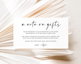 A Note On Gifts Card, No Gifts Required Wedding Invitation Insert