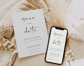 Vow Renewal Save The Date, Wedding Anniversary Invitation Template, Phone & Printable Card, PAMMIE
