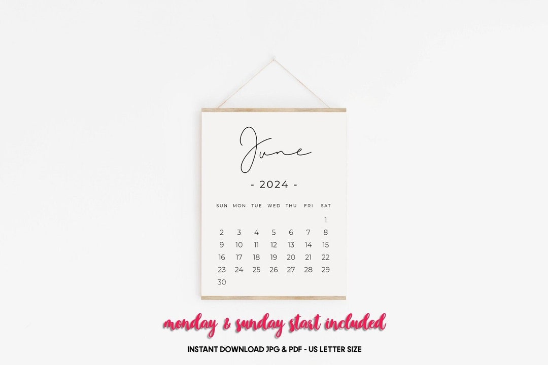 June 2024 PRINTABLE Calendar, Pregnancy Calendar Digital Download, Baby