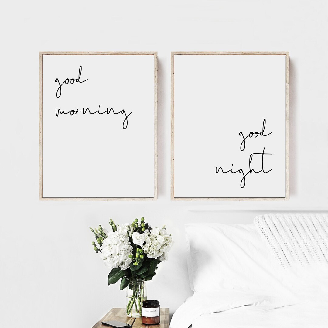 Good Morning Good Night Wall Art PRINTABLE Above Bed Signs Etsy