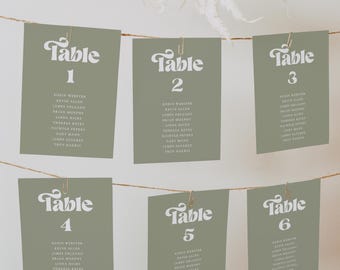 Sage Green Seating Chart Cards, Table Plan Printable Cards Template, CORLISS