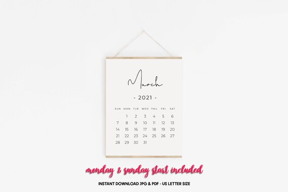 Mars 2021 Calendrier Printable Calendrier De Grossesse Etsy