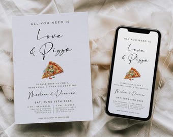 Pizza Rehearsal Dinner Invitation, All You Need Is Love And Pizza, Phone & Printable Card Template, ALFREDA