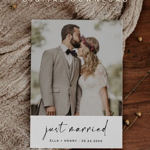 Just married photo card template, Wedding announcement printable card, Elopement card editable file PDF ALFREDA image 7