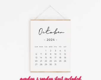 October 2024 PRINTABLE calendar, Pregnancy calendar digital download, Baby announcement October calendar