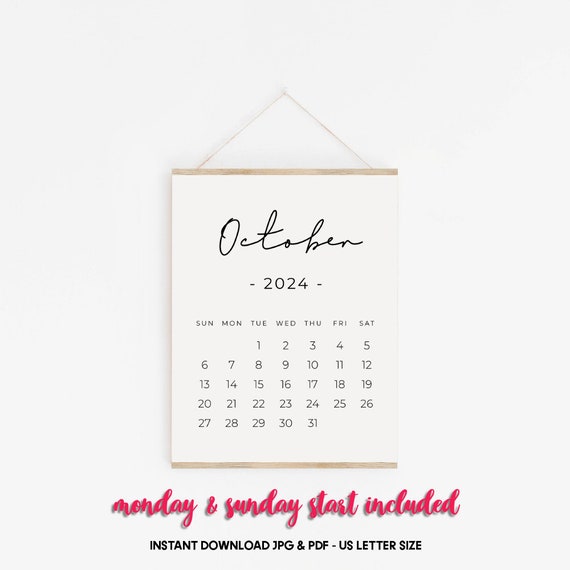October 2024 PRINTABLE Calendar, Pregnancy Calendar Digital Download, Baby  Announcement October Calendar - Etsy