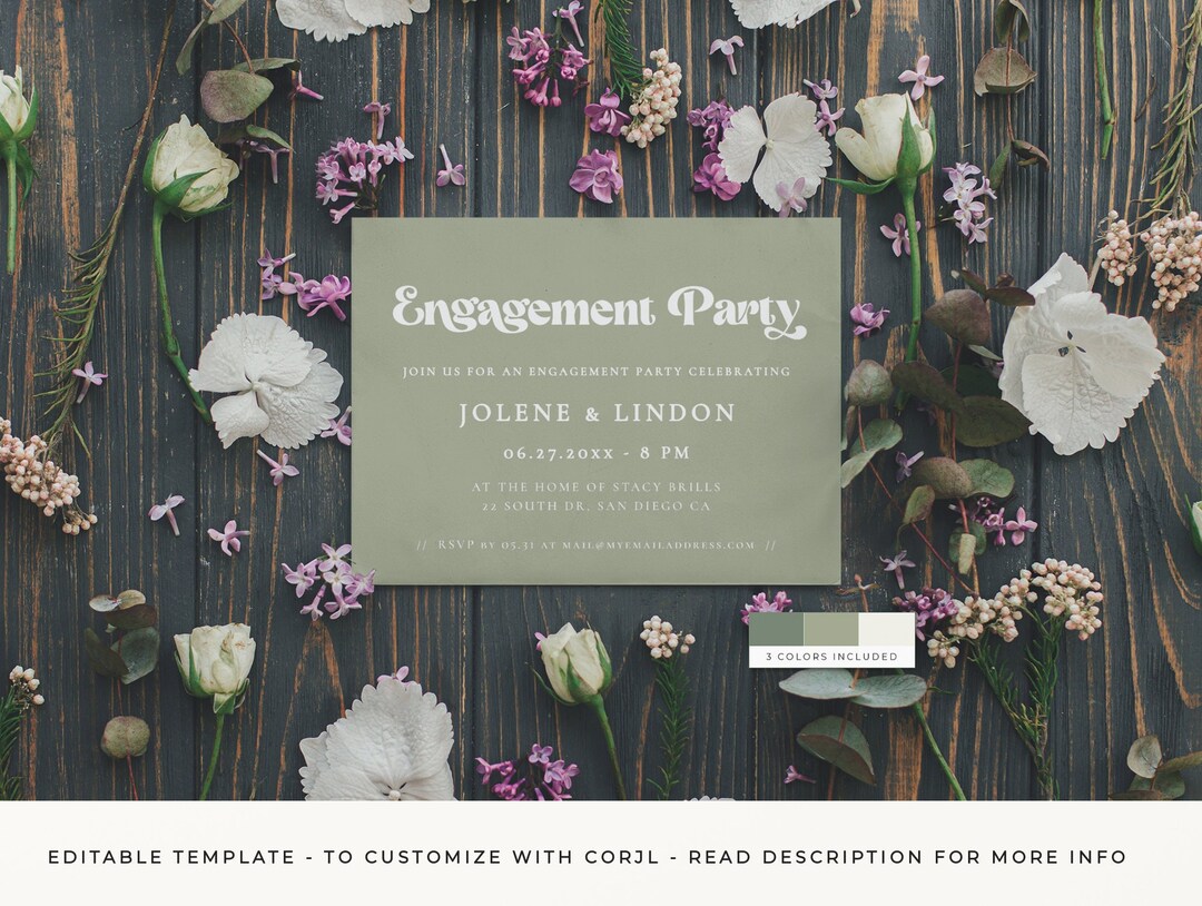 Sage Green Engagement Party Invitation Template Printable Etsy