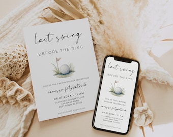 Last Swing Before The Ring, Bridal Shower Invite, Golf Bachelorette, Phone & Printable Card, ALFREDA