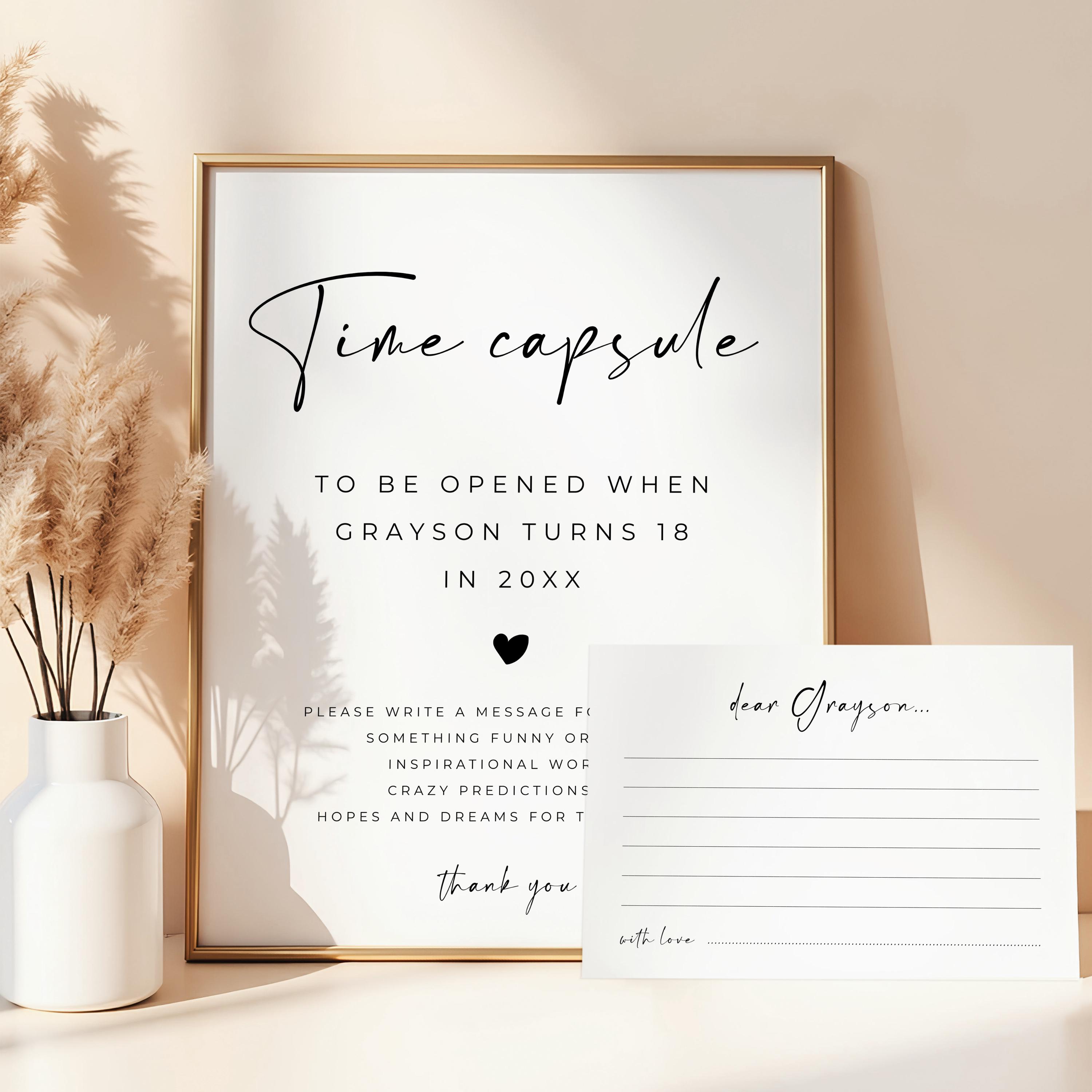 Time Capsule Card Design Examples Time Capsule Editable Template, Time Capsule Card, First Birthday Sign ...