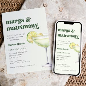Margs And Matrimony Invitation, Bridal Shower Invite Editable Template, Printable Card & Phone Invite - Esme