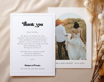 Modèle de carte de remerciement de mariage, cartes de remerciement photo, modèle simple rétro modifiable - Selby
