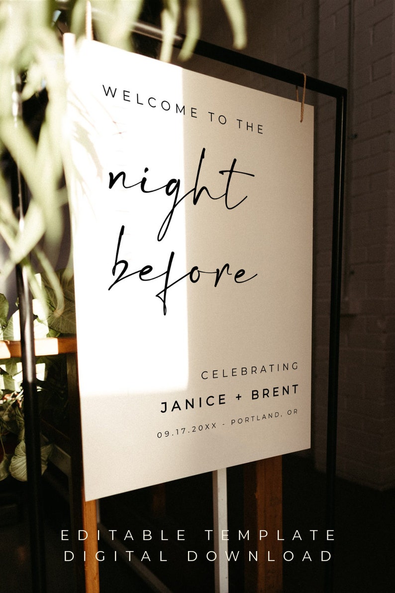 Welcome To The Night Before, Rehearsal Dinner Welcome Sign, Night Before Wedding, Editable Template Alfreda image 8