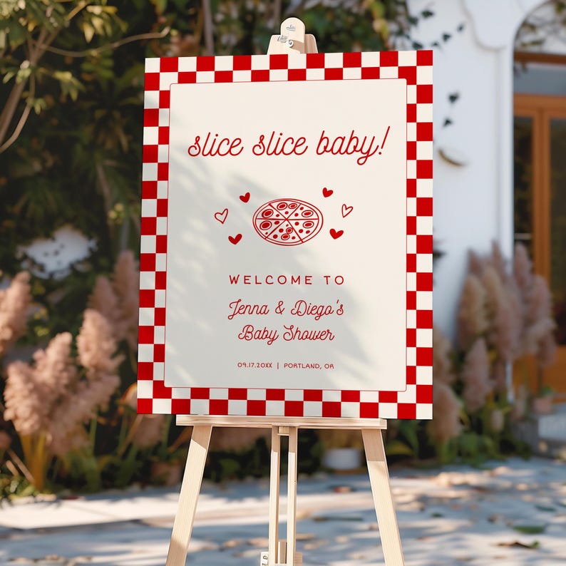 Slice Sign In Slice Slice Baby Shower Sign, Gender Neutral Pizza Baby Shower Welcome ...