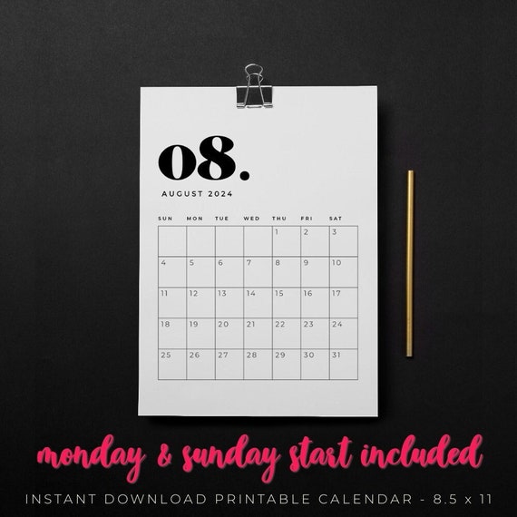 August 2024 Calendar PRINTABLE, August Calendar, Monthly Calendar, August  2024 Baby Announcement - Etsy