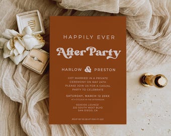 Happily Ever After Party Invite, Burnt Orange Elopement Invitation, Phone & Printable Card, TILLY