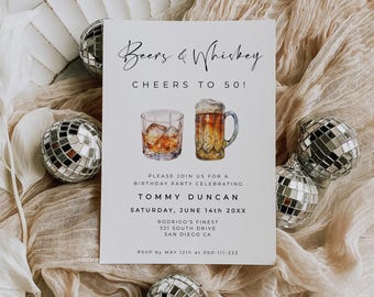 Beers and Whisky Birthday Invitation, Party Template, Phone & Printable Card, ALFREDA