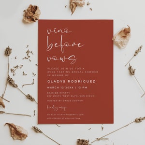 Vino Before Vows, Winery Bachelorette Bridal Shower Invite Editable Template - Payton