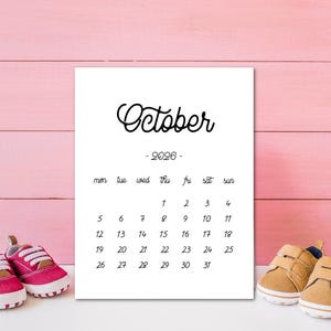 Printable Calendar October 2026, October Calendar, Pregnancy Baby Due Date Calendar image 2