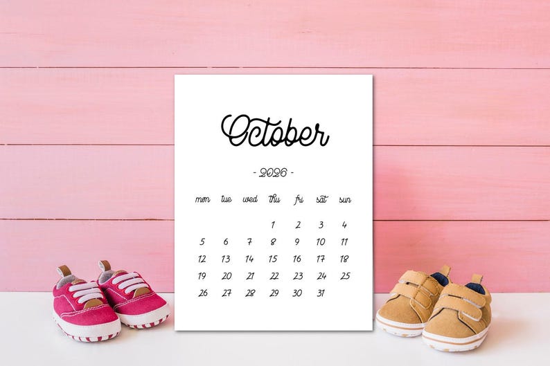Printable Calendar October 2026, October Calendar, Pregnancy Baby Due Date Calendar image 2