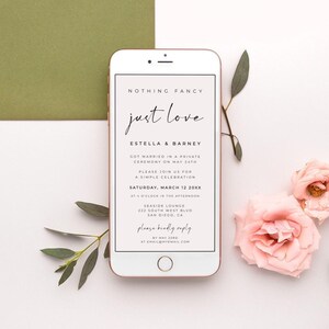 Nothing fancy just love electronic invite, Elopement reception phone invitation, Casual wedding party, ALFREDA