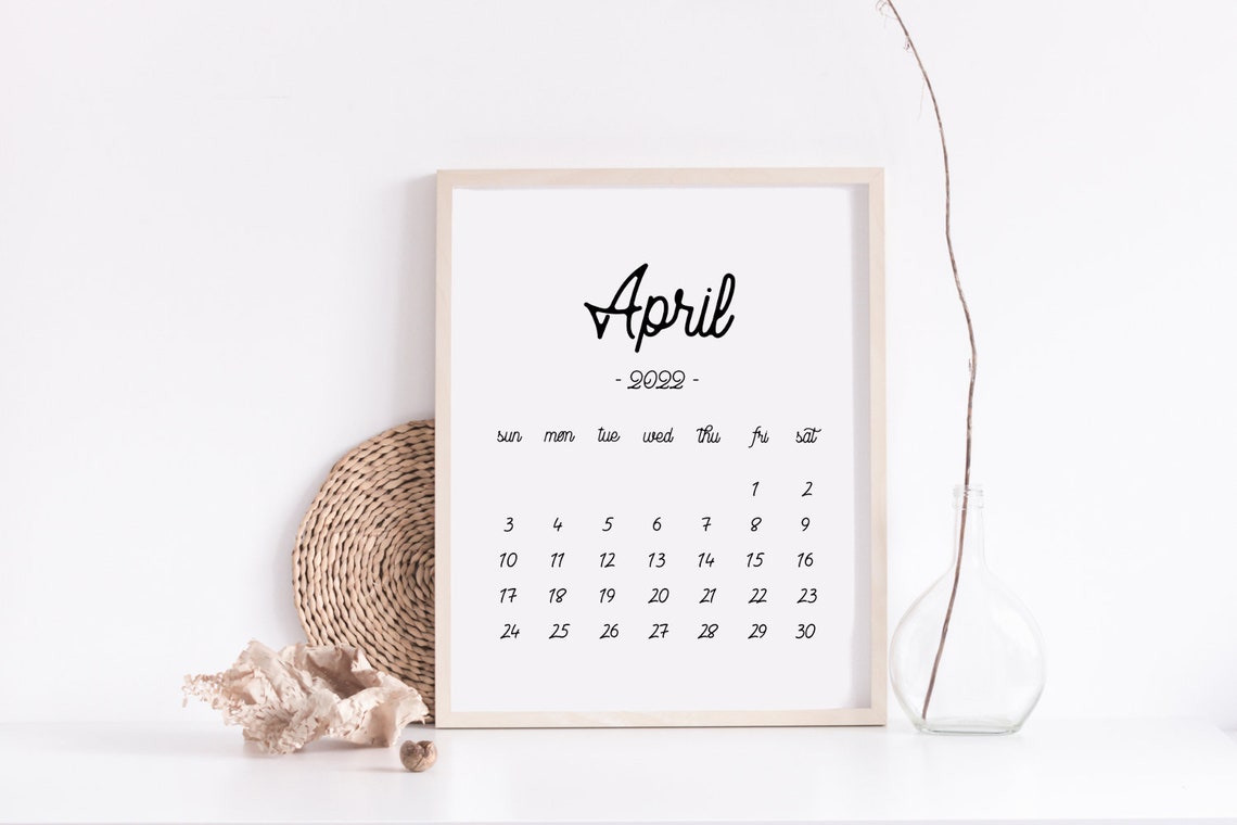 Printable Calendar April 2022 April Calendar April 2022 Baby Etsy