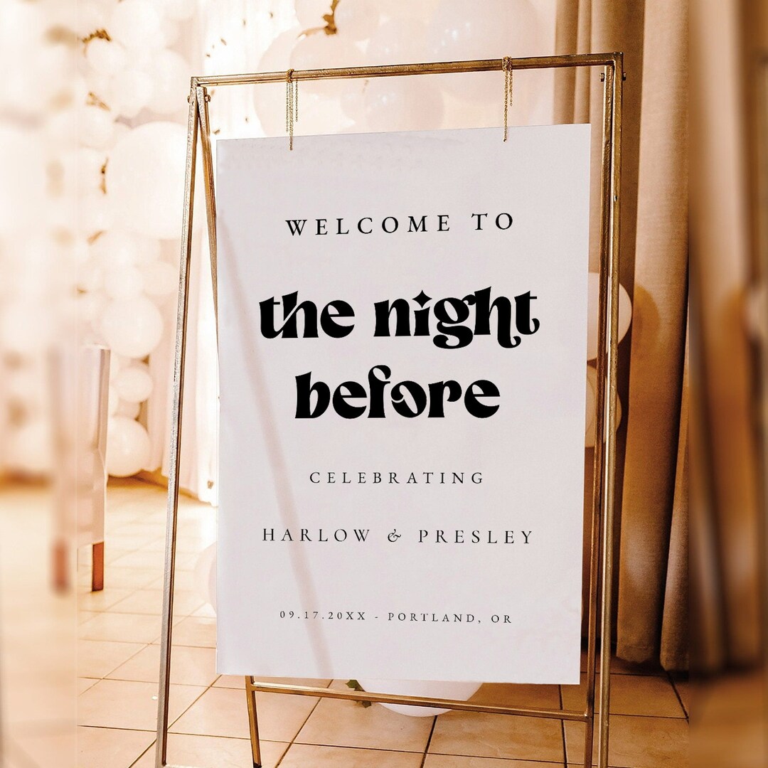 Rehearsal Dinner Sign Template, Retro the Night Before Printable Welcome Sign Editable Template ...
