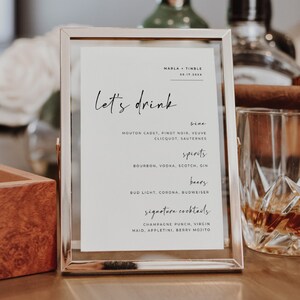 Bar Menu Template, Let&#39;s Drink, Bar Menu Sign, Wedding Bar Menu, Wedding Drink Sign - Alfreda