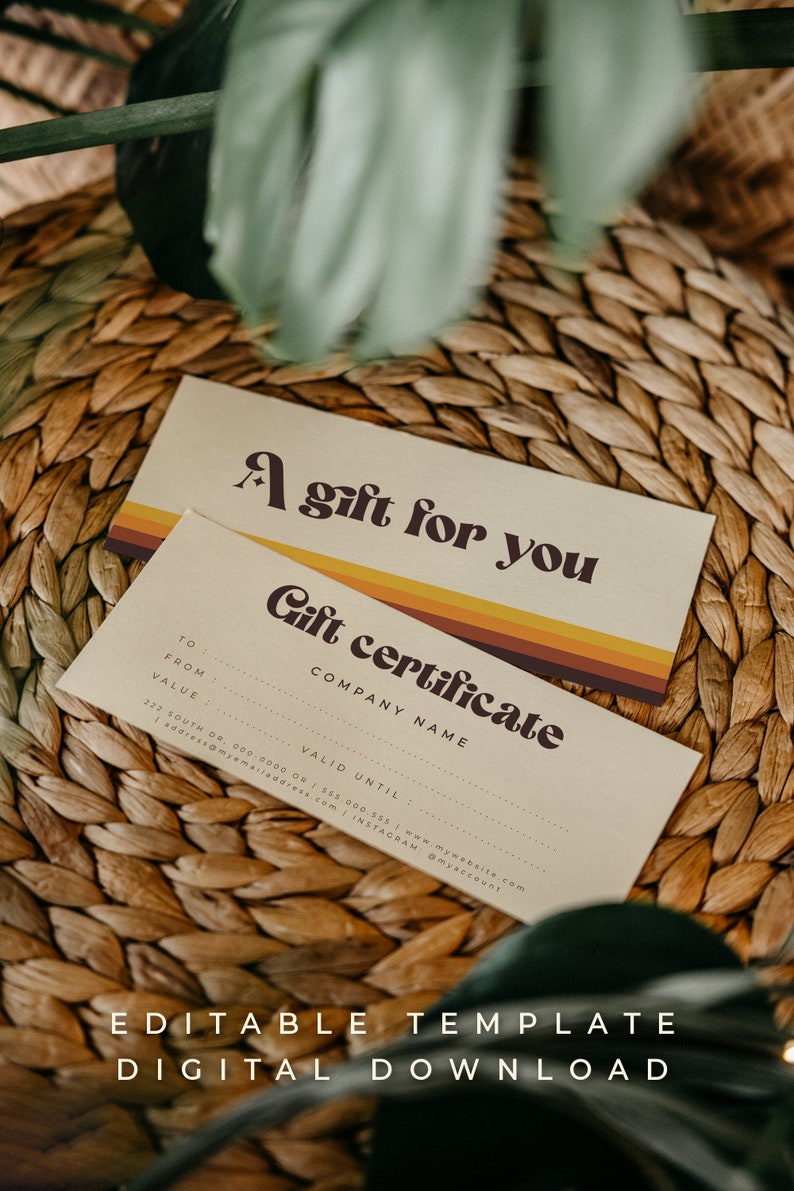 Gift Certificate Template Printable, Retro Groovy Gift Card Template, Gift Voucher Editable Template, Printable Gift Card Esme image 8