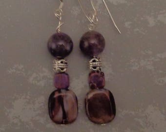 Purple and Silver Boho Earrings