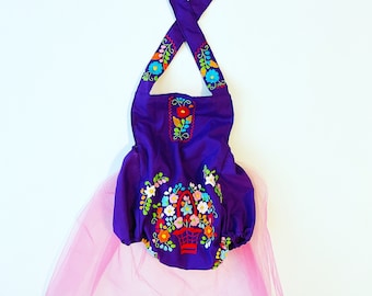Lila Baby Mädchen Mexikanisches Outfit Strampler