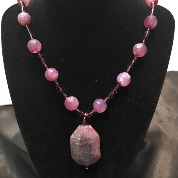 Amethyst Agate and Amethyst Swarovski Crystal Necklace with JeweledSterling Box Clasp