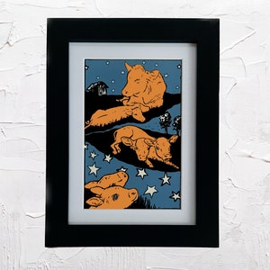 Gerahmter zweiköpfiger Kalbsdruck - 4 "x6" bereit, Wandkunst wunderliche ländliche Vintage Kälber- und Kuhbauernhofkunst zu hängen