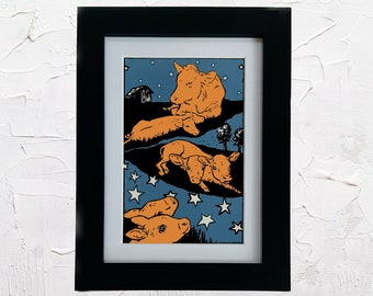 Framed Two Headed Calf Print- 4&quot;x6&quot; ready to hang wall art whimsical rural vintage calf and cow farm art