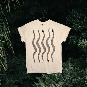 Snake Linoprint Tshirt: unique hand printed pattern python short sleeve shirt unisex