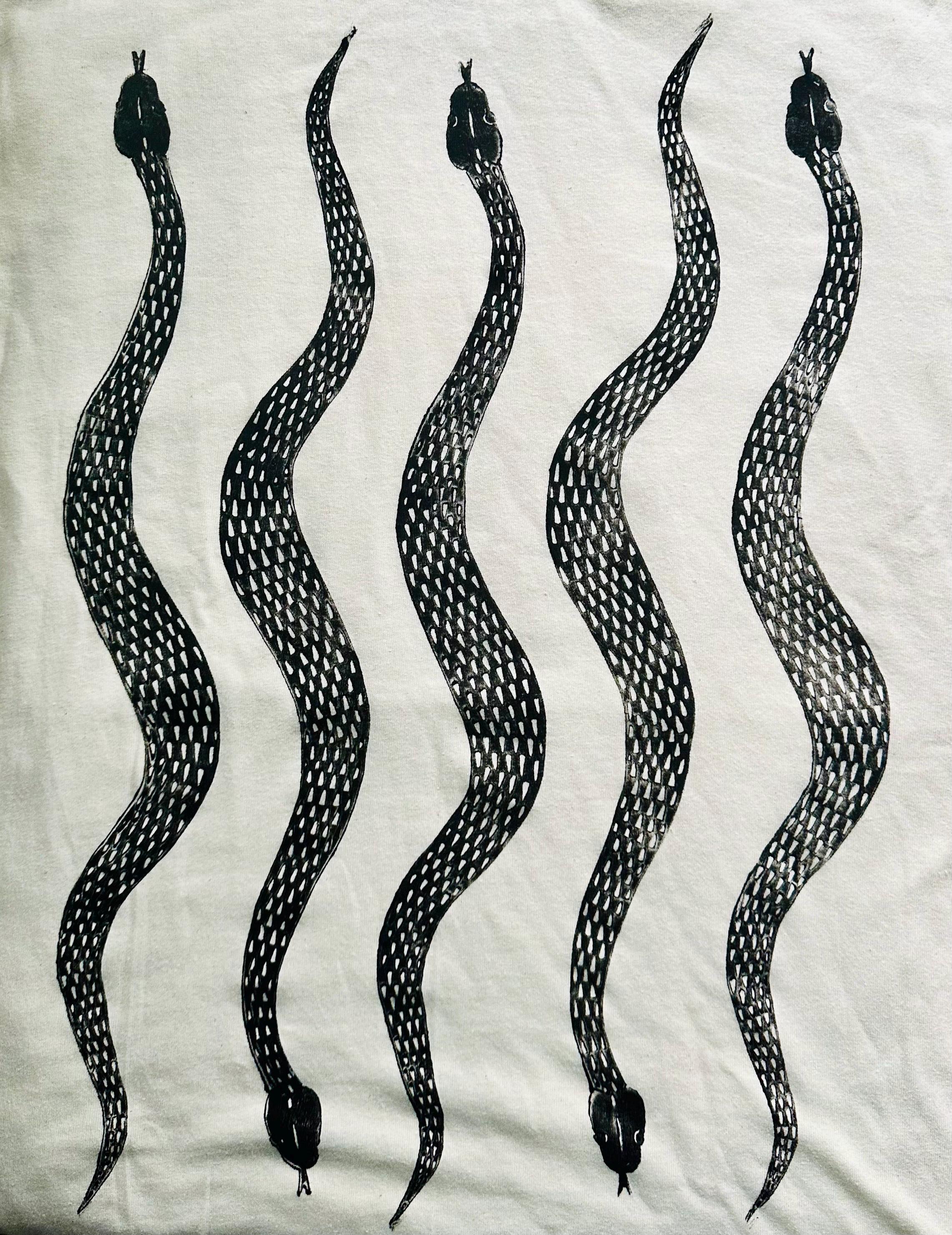 Snake Linoprint Tshirt: Unique Hand Printed Pattern Python