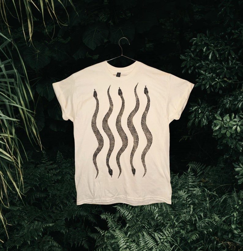 Snake Linoprint Tshirt: unique hand printed pattern python short sleeve shirt unisex image 1