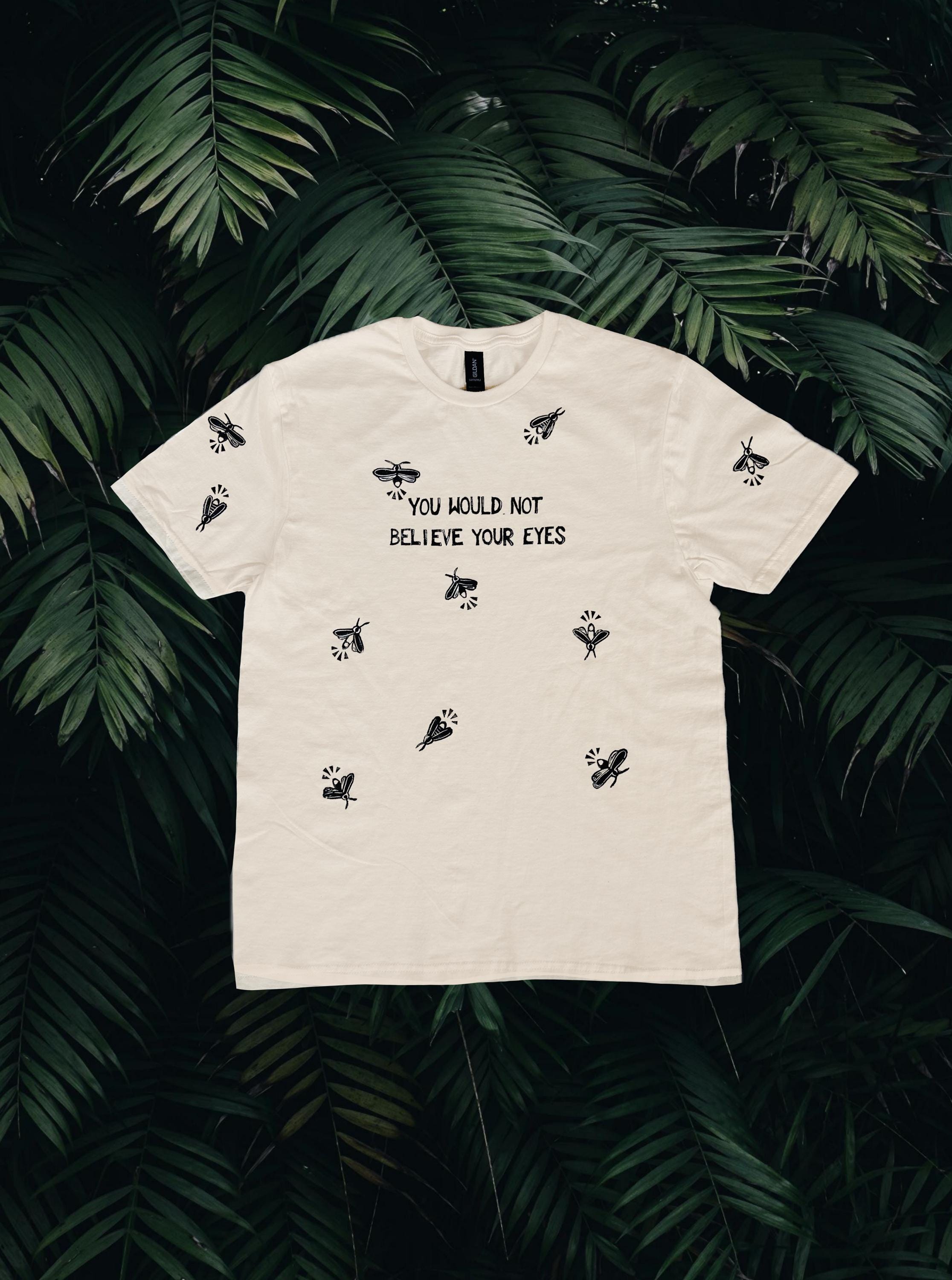 Firefly Tshirt: “you would not believe your eyes” linocut hand printed funny lino print short sleeve shirt