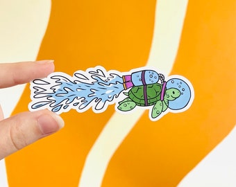 Jetpack Seaturtle Sticker - holographic 4x1.5&quot; vinyl laptop sticker funny underwater astronaut turtle in space