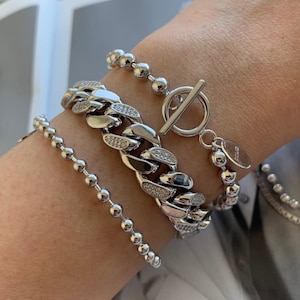 Cuban Link Bracelet Silver - CZ Chain Bracelet - Diamond Cuban Link Bracelet - Cuban Link Chain 14K Silver - 14K Gold Vermeil Bracelet
