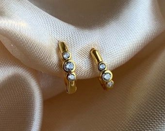 Gold Huggie Earrings - Small Gold Hoop Earrings - Huggie Hoops - Cubic Zirconia Hoops - Minimalist Hoops - Earrings for the second Hole 5-12