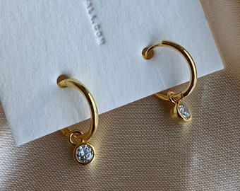 Hoop Earrings - Charm Hoop Earrings - Huggie Hoop Earrings - Gold Hoop Earrings - Gold Huggie Earrings - CZ Hoops - Minimalist Earrings 5-18