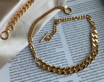 Gold Chain Link Toggle Necklace - Chunky Choker, Handmade