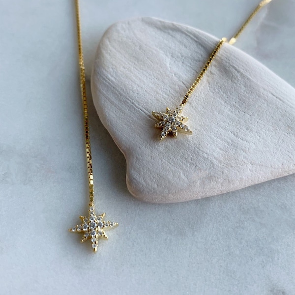 Gouden oorbellen North Star – sterlingzilver, zirkonia