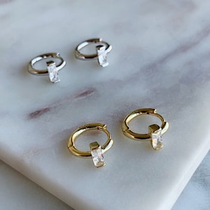 Tiny Hoop Earrings - Small Hoop Earrings - Sterling Silver Huggie Earrings - Minimalist Hoops - Earrings for the second Hole - CZ Hoops 102