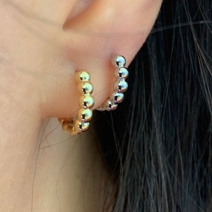 Sterling Silver Hoop Earrings - Huggie Earrings - Tiny Hoops - Cartilage Hoop - Minimalist Hoops - Dotted Hoops - Boho Hoop Earrings